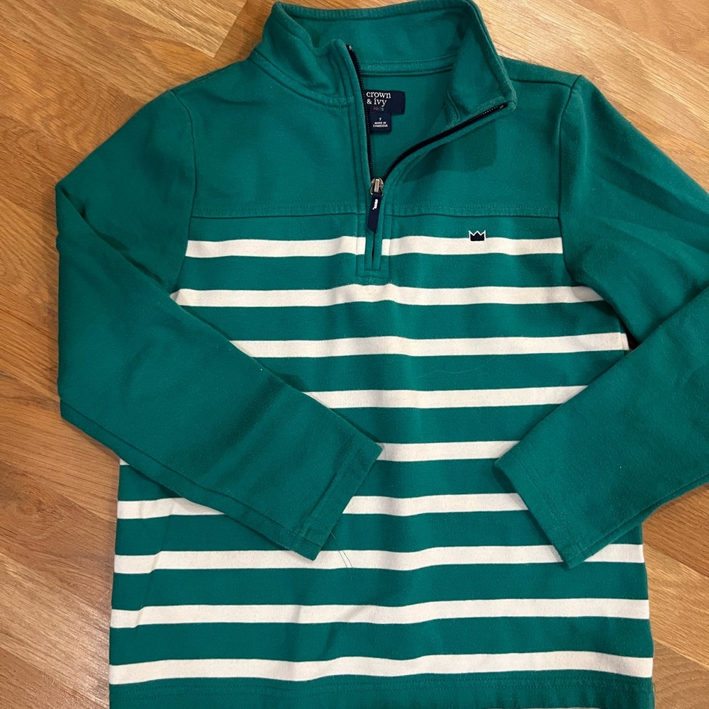 Crown & Ivy Green and White Striped Zip-Up Sweater/sweatshirt